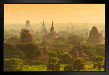 Plain of Bagan During Sunrise Mandalay Myanmar Photo Art Print Black Wood Framed Poster 20x14