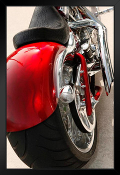 Custom Red Chopper Motorcycle Bike From Rear Photo Art Print Black Wood Framed Poster 14x20
