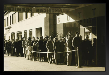 People in Line at Cinema in New York City B&W Photo Art Print Black Wood Framed Poster 20x14