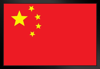 Flags Peoples Republic Of China Communist Revolution Red Field Five Gold Stars Black Wood Framed Poster 14x20