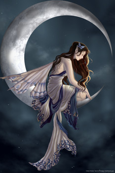 Fairy Poster Gothic Sitting On Moon Fairycore Room Decor Grunge Girl Dark Fairies Bedroom Decorations by Nene Thomas Cool Wall Art Print Poster 12x18