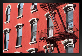 Facade of Red Building with Fire Escape New York Photo Art Print Black Wood Framed Poster 20x14