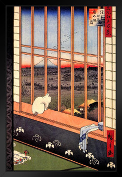 Hiroshige Asakusa Ricefields Cat Poster Utagawa Hiroshige Torinomachi Festival Japanese Woodblock Artwork Black Wood Framed Art Poster 14x20