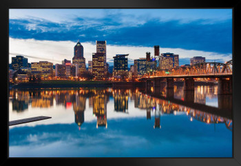 Willamette River Reflections Portland Oregon Photo Photograph Black Wood Framed Art Poster 20x14