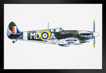Royal Air Force RAF Supermarine Spitfire WWII Airplane Fighter Jet Black Wood Framed Art Poster 20x14