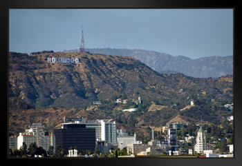 Los Angeles California Skyline Hollywood Sign Photo Art Print Black Wood Framed Poster 20x14
