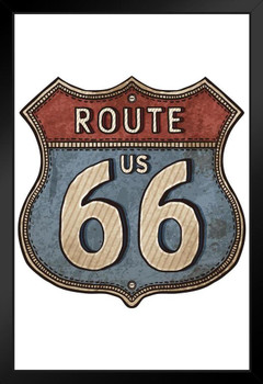 Vintage Route 66 Road Sign Black Wood Framed Poster 14x20