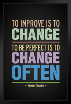 Winston Churchill To Improve Is To Change Colorful Motivational Black Wood Framed Poster 14x20