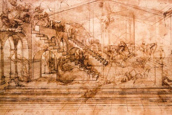 Leonardo da Vinci Perspectival Study Adoration of Magi Fine Art Cool Wall Art Print Poster 24x36