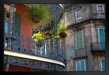 New Orleans French Quarter Architecture Photo Art Print Black Wood Framed Poster 20x14