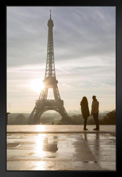 Couple Tourists Looking at Eiffel Tower Paris Photo Art Print Black Wood Framed Poster 14x20
