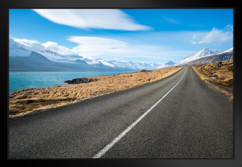 Beautiful Scenery Along Road East Fjord Iceland Photo Black Wood Framed Art Poster 20x14