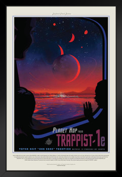 Planet Hop From Trappist 1e NASA Space Travel Solar System Science Kids Map Galaxy Classroom Chart Earth Pictures Outer Planets Hubble Astronomy Milky Way Print Black Wood Framed Art Poster 14x20