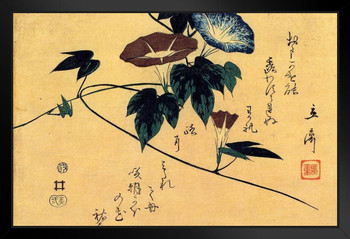 Utagawa Hiroshige Morning Glory Flowers Japanese Art Poster Traditional Japanese Wall Decor Hiroshige Woodblock Landscape Artwork Flower Nature Asian Print Decor Black Wood Framed Art Poster 20x14