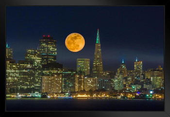 Full Moon Over San Francisco California Skyline Photo Art Print Black Wood Framed Poster 20x14