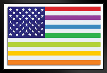 USA United States Rainbow Gay Lesbian Rights Flag Art Print Black Wood Framed Poster 20x14