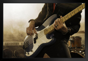 Musician Playing Bass Guitar at Live Event Photo Art Print Black Wood Framed Poster 20x14