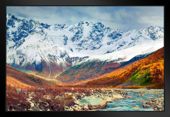 Shkhara Peak Caucasus Mountains Svaneti Region Georgia Photo Art Print Black Wood Framed Poster 20x14