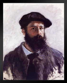 Claude Monet Self Portrait With Beret 1886 Art Impressionist Art Posters Claude Monet Prints Nature Landscape Painting Claude Monet Canvas Wall Art French Decor Black Wood Framed Art Poster 14x20