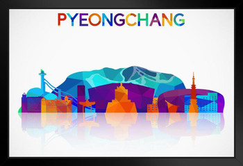 Pyeongchang South Korea Skyline Art Print Black Wood Framed Poster 14x20