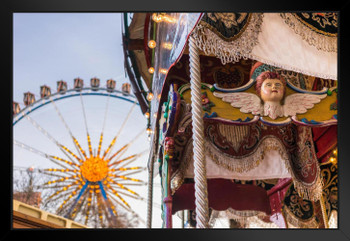 Carousel and Ferris Wheel at a Carnival Photo Photograph Black Wood Framed Art Poster 20x14