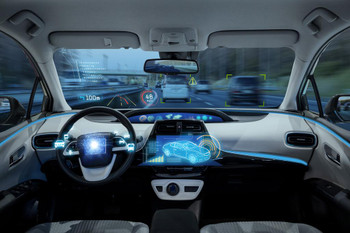 empty cockpit of vehicleHUD(Head Up Display) and digital speedometerautonomous car Cool Wall Decor Art Print Poster 24x36