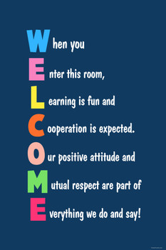 Classroom Sign Welcome Teacher Motivational Inspirational Rules Blue When You Enter Educational Learning Homeschool Chart Display Supplies Teaching Cool Wall Art Print Poster 12x18