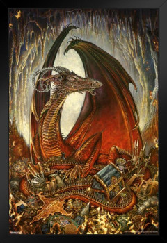 Dragon Treasure by Myles Pinkney Black Wood Framed Art Poster 14x20
