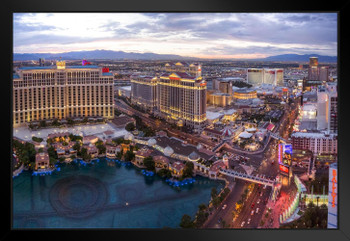 Elevated View Las Vegas Strip After Sunset Photo Art Print Black Wood Framed Poster 20x14
