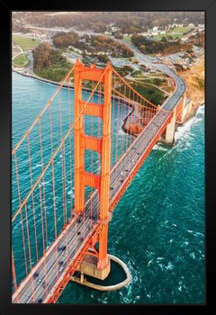 Golden Gate Bridge San Francisco Aerial View Photo Art Print Black Wood Framed Poster 14x20