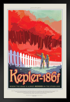 Kepler 186f NASA Space Travel Fantasy Outer Space Galaxy Colonize Mars Moon Planets Black Wood Framed Art Poster 14x20