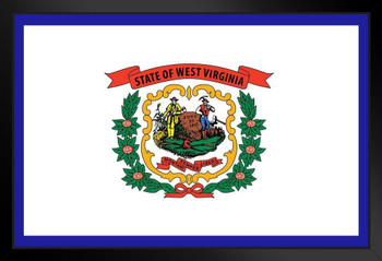 West Virginia State Flag Applachia Mountaineers WVU State Flag Education Patriotic Posters American Flag Poster of Flags for Wall Decor Flags Poster US Black Wood Framed Art Poster 14x20