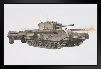 Churchill Tank with Flame Gun and Armoured Trailer Art Print Black Wood Framed Poster 20x14