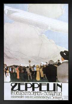 Zeppelin German Airship Airshow Vintage Illustration Travel Art Deco Vintage French Wall Art Nouveau French Advertising Vintage Poster Prints Art Nouveau Decor Black Wood Framed Art Poster 14x20