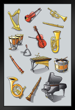 Instruments of an Orchestra Illustration Art Print Black Wood Framed Poster 14x20