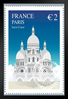 Basilica of the Sacred Heart Paris France Travel Stamp Art Print Black Wood Framed Poster 14x20