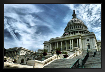 United States Capitol Building Under Blue Sky Photo Art Print Black Wood Framed Poster 20x14