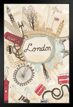London England UK Tourist Destinations Landmarks Art Print Black Wood Framed Poster 14x20