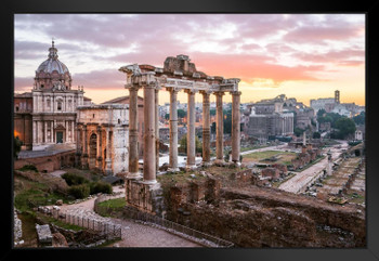 Sunrise Roman Forum Rome Italy Italian Photo Photograph Beach Sunset Palm Landscape Pictures Ocean Scenic Scenery Tropical Nature Photography Paradise Black Wood Framed Art Poster 20x14