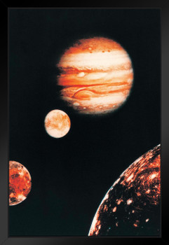 Jupiter and The Galilean Moons Satellites Photo Art Print Black Wood Framed Poster 14x20