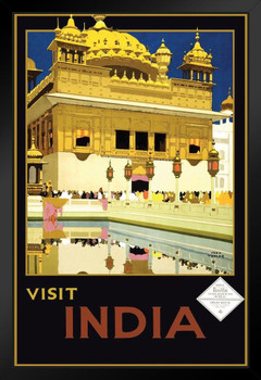 Visit India Delhi House Vintage Travel Art Print Black Wood Framed Poster 14x20