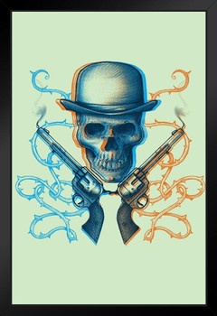 Six Shooting Skeleton Gunslinger Retro Art Print Black Wood Framed Poster 14x20