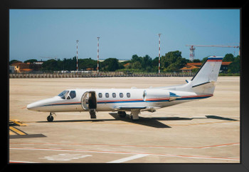 Small Private Airplane Jet Sitting on Tarmac Photo Photograph Black Wood Framed Art Poster 20x14
