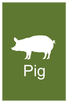 Farm Animals Pig Silhouette Classroom Learning Aids Barnyard Farming Green Cool Wall Art Print Poster 12x18