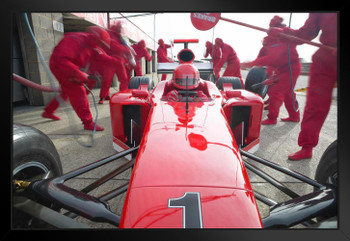 Pit Stop Team Working on a Formula One Racing Car Photo Art Print Black Wood Framed Poster 20x14