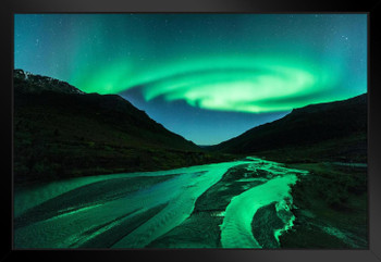 Aurora Borealis or Northern Lights Alaska Photo Art Print Black Wood Framed Poster 20x14