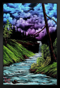 Bob Ross Black Waterfall Art Print Painting Black Wood Framed Art Poster 14x20