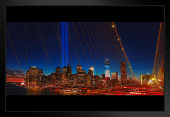 World Trade Center Memorial Tribute in Light Photo Art Print Black Wood Framed Poster 20x14