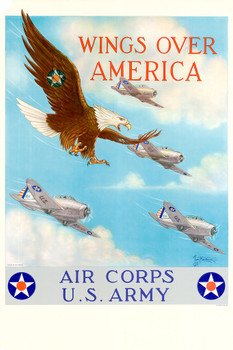 WPA War Propaganda Wings Over America Air Corps US Army Cool Wall Decor Art Print Poster 12x18