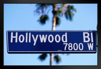 Hollywood Boulevard Street Sign Close Up Los Angeles California Photo Art Print Black Wood Framed Poster 20x14